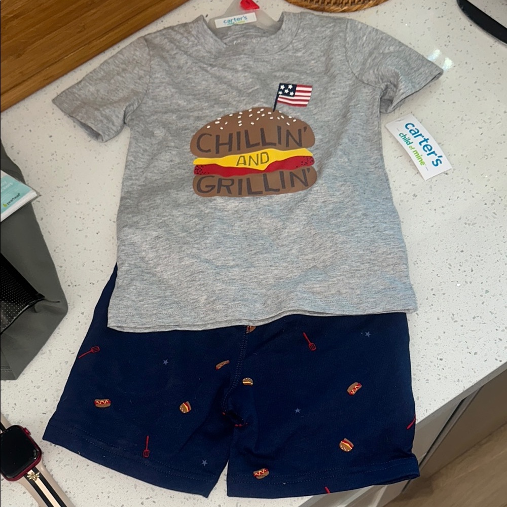 Carter's Gray T-Shirt and Navy Shorts Set
